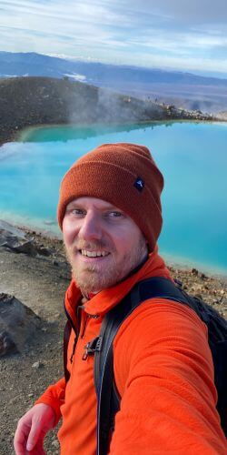 An image of Roaming Digital's owner, Chris, hiking Mount Tongariro in New Zealand.